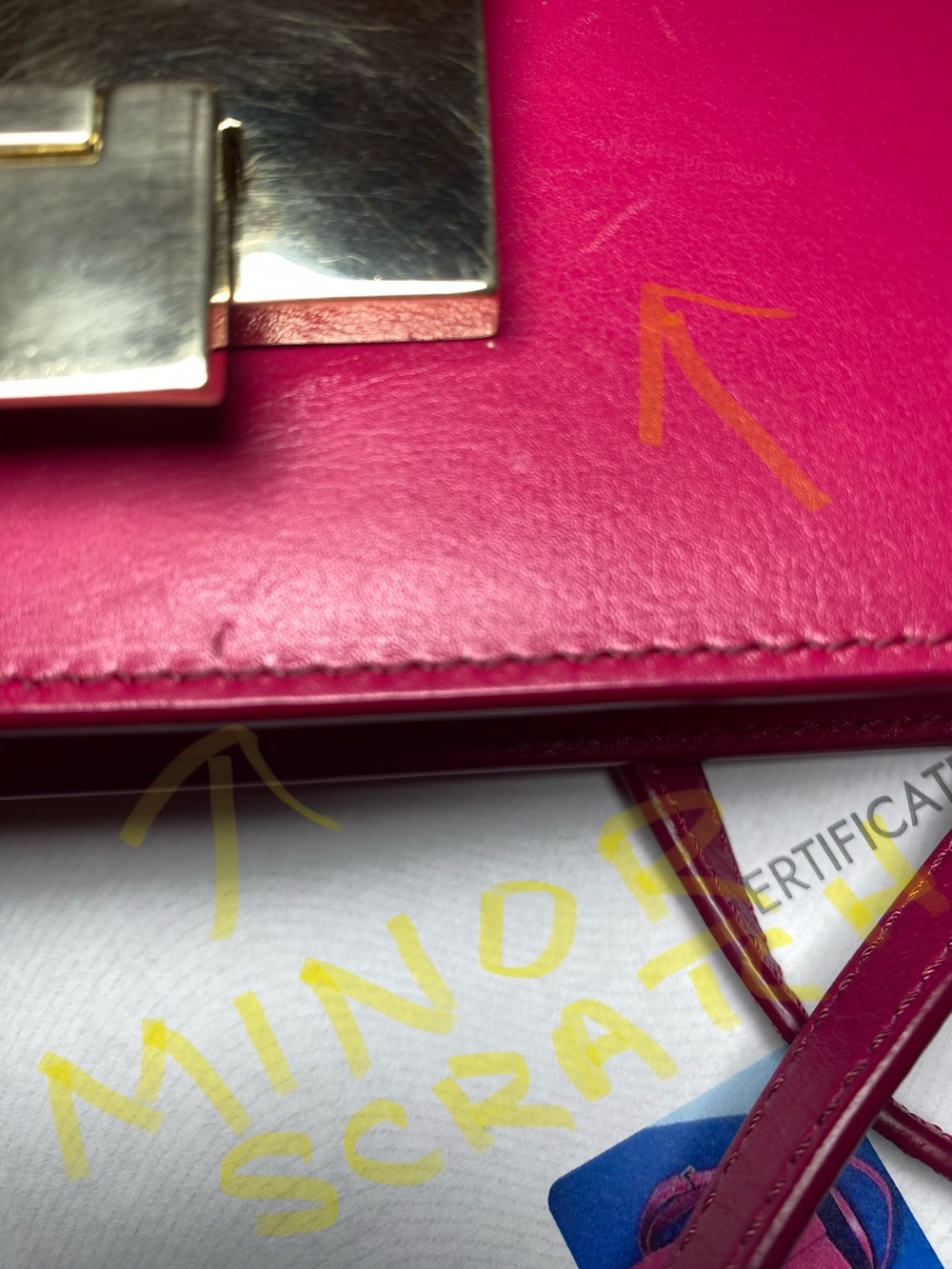 Jimmy Choo Red/Fuchsia Leather Crossbody with Gold-Tone Lock - Picture 14 of 16